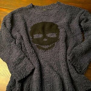 Navy Blue Skull Crew Neck Cozy Sweater in Size Med